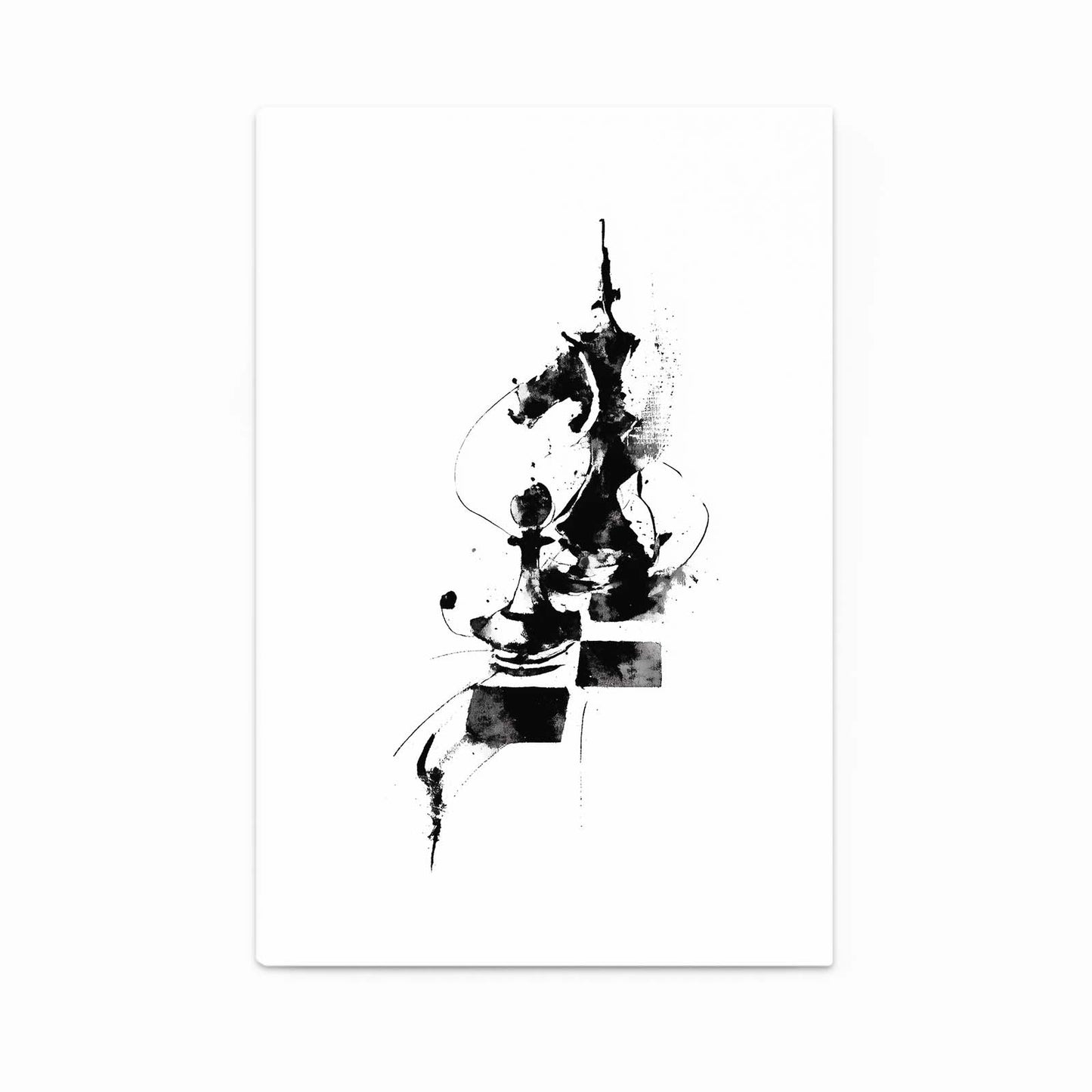 Abstract Ink Knight Chess Canvas – angled canvas view on white background
