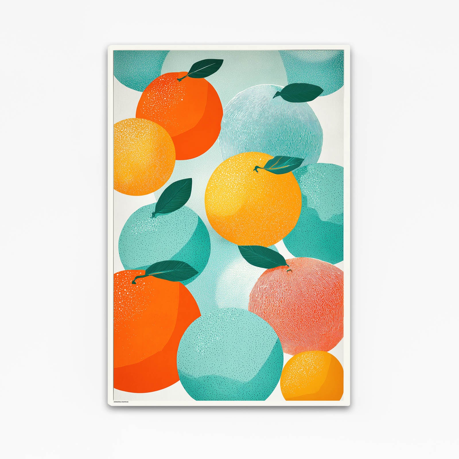 Abstract Orange Shapes Fruit Canvas Art – angled canvas view on white background