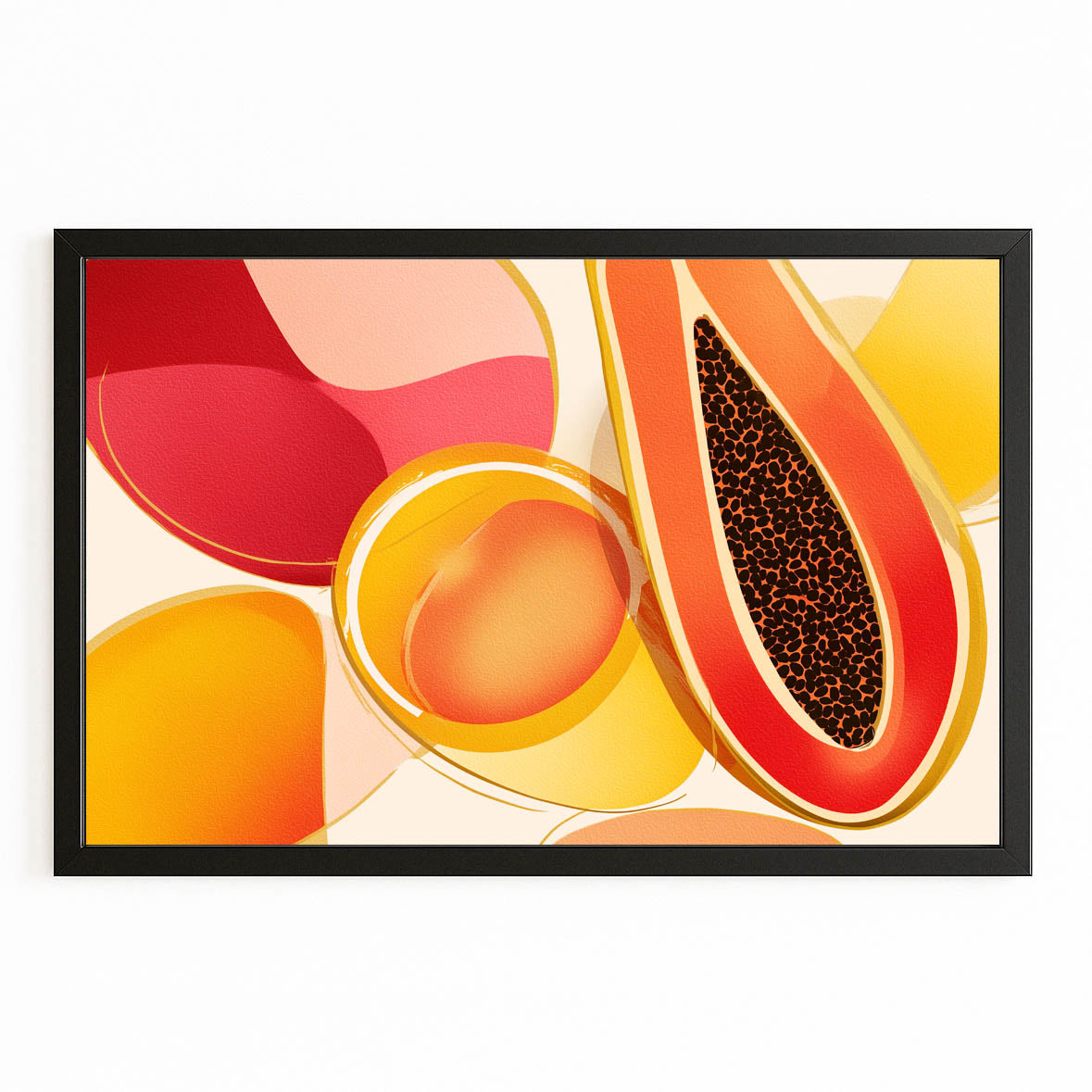 Abstract Papaya Slice Fruit Wall Art – with Premium Black frame on white background