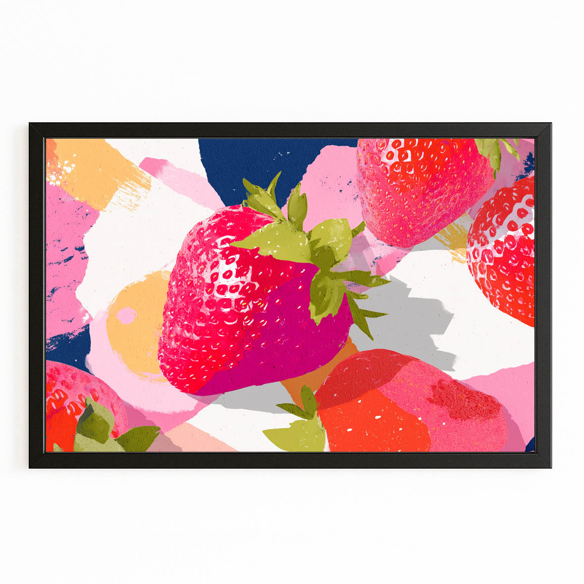 Abstract Strawberry Collage Fruit Prints – with Premium Black frame on white background