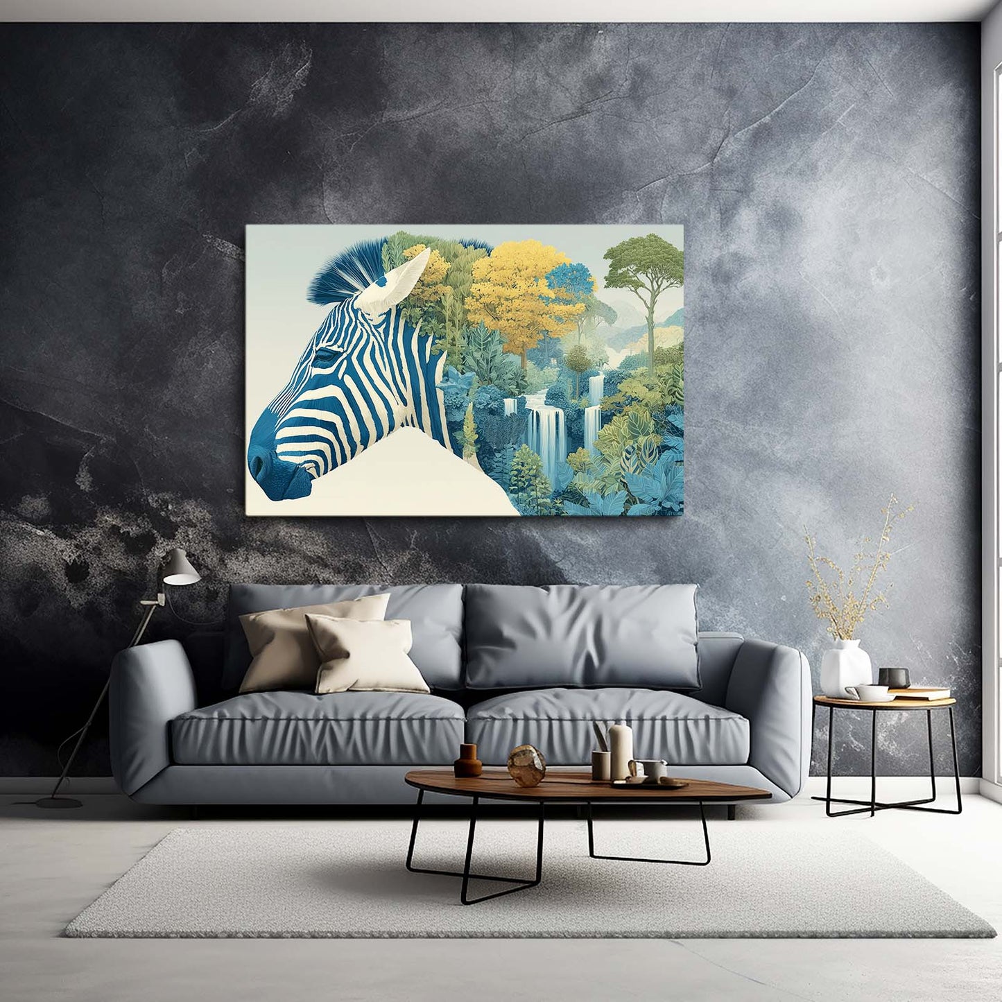 Abstract Zebra Art – styled in a furnished interior