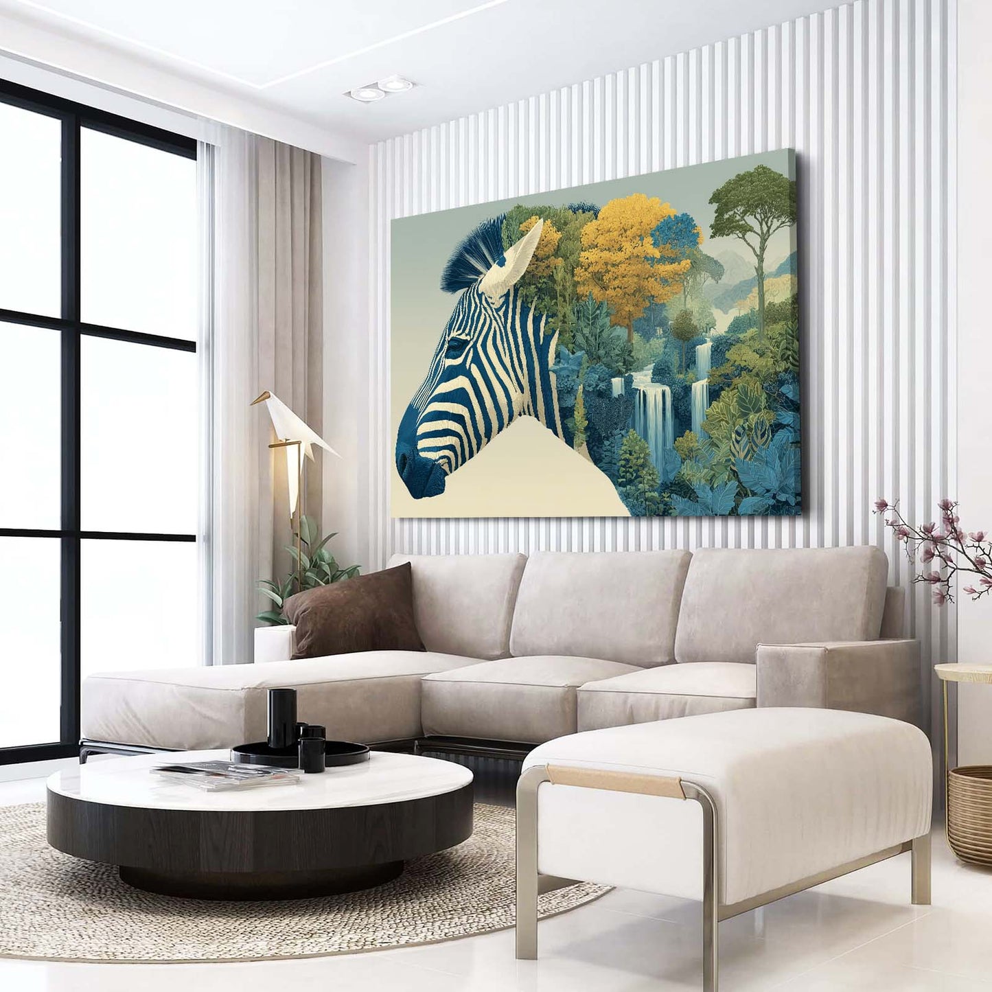 Abstract Zebra Art – styled in a furnished interior