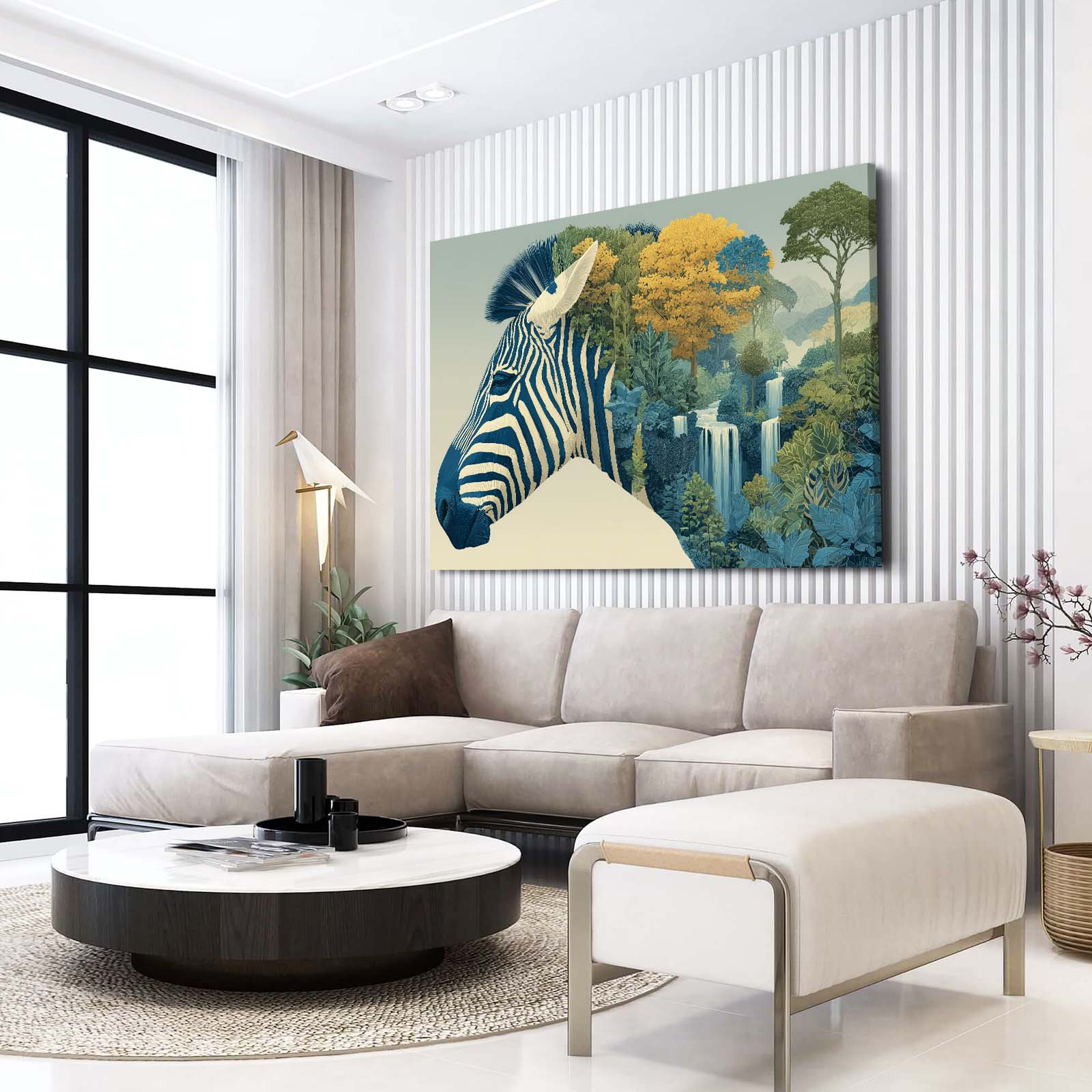Abstract Zebra Art – styled in a furnished interior