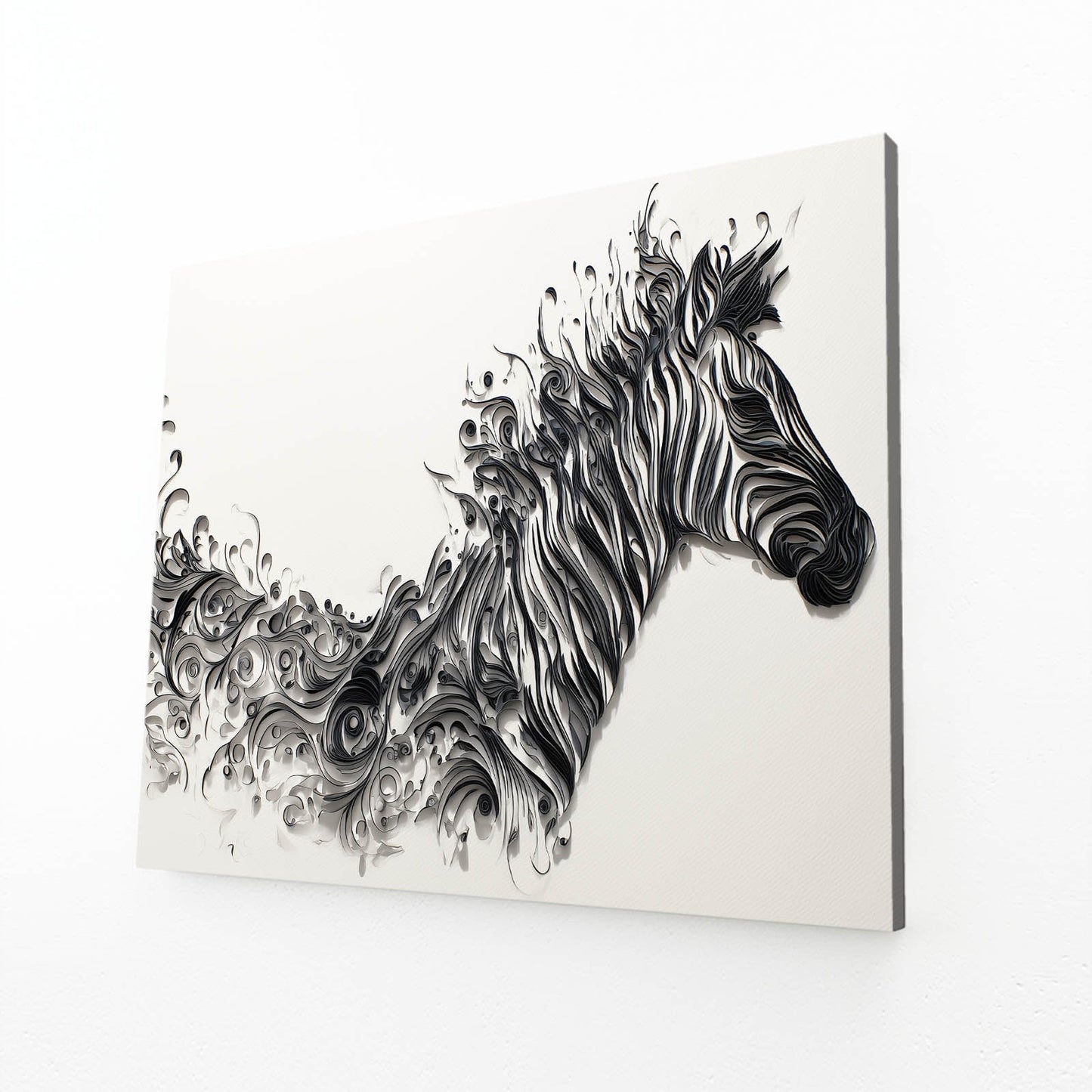Abstract Zebra Wall Art – angled canvas view on white background
