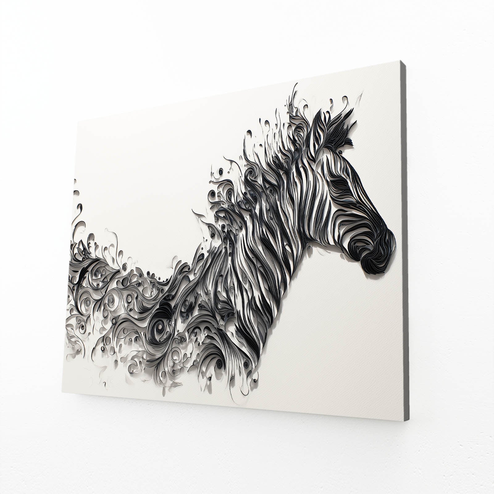 Abstract Zebra Wall Art – angled canvas view on white background