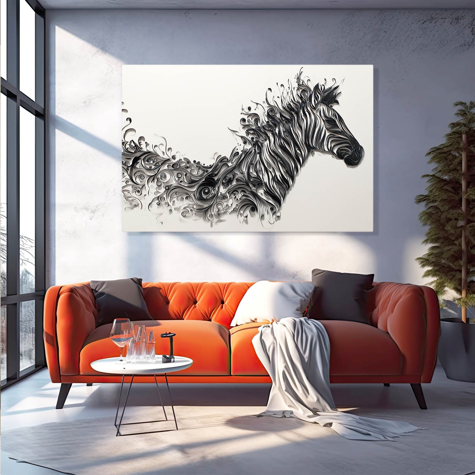 Abstract Zebra Wall Art – styled in a furnished interior
