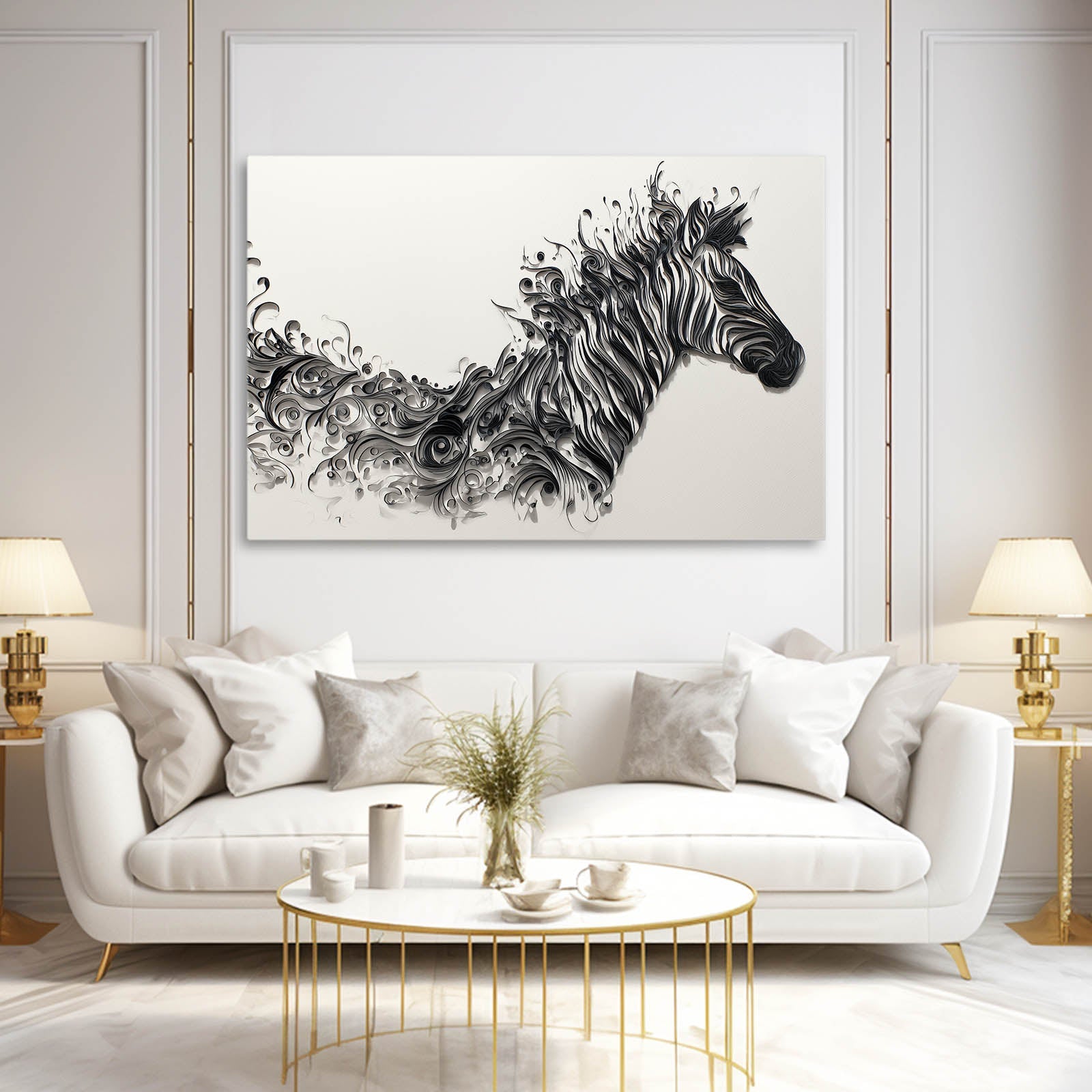 Abstract Zebra Wall Art – styled in a furnished interior
