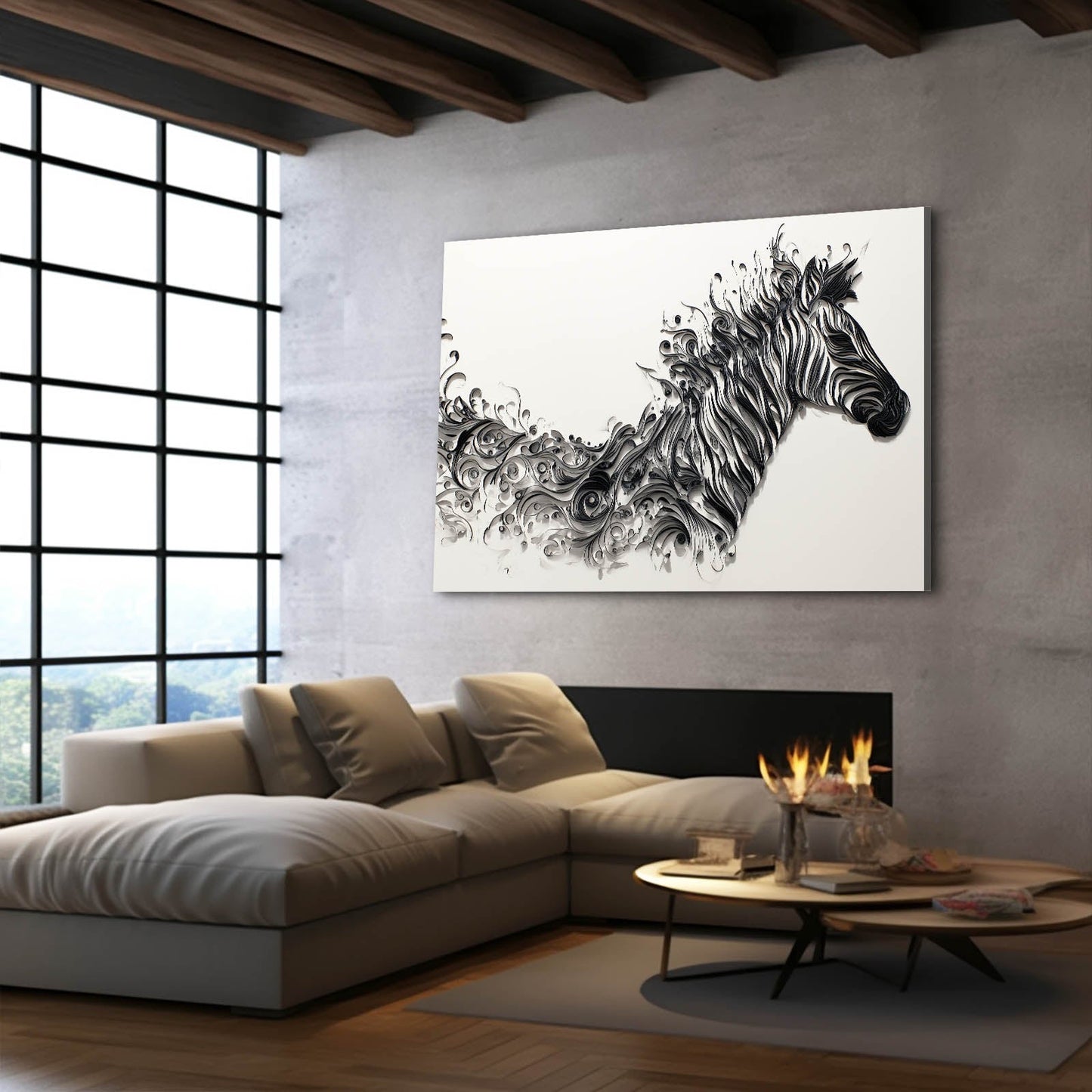 Abstract Zebra Wall Art – styled in a furnished interior