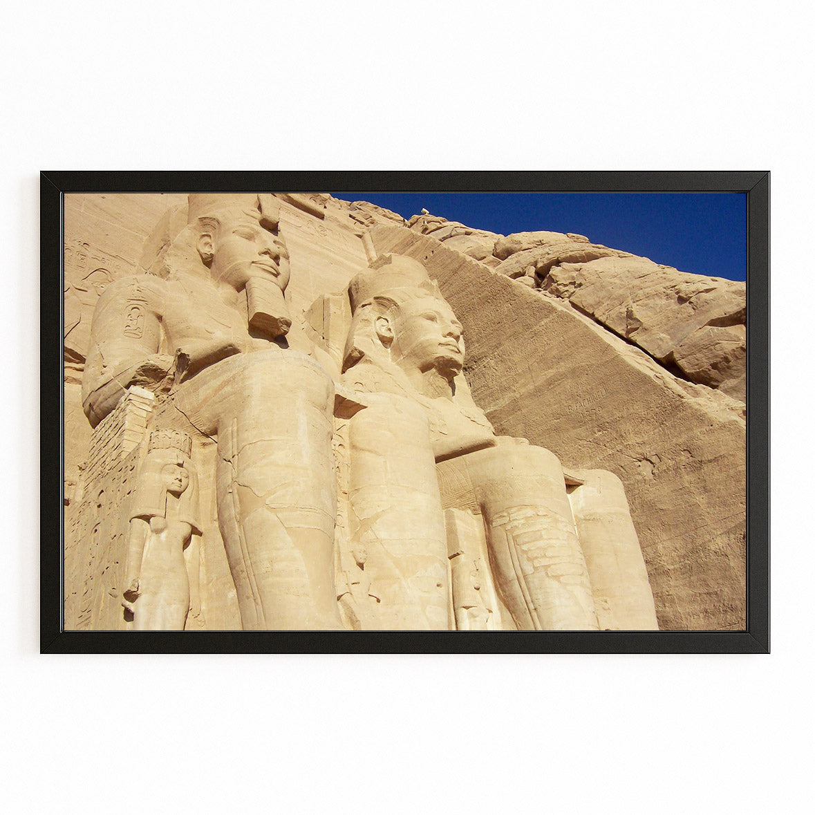 Abu Simbel Colossi Egyptian Wall Art – with Premium Black frame on white background