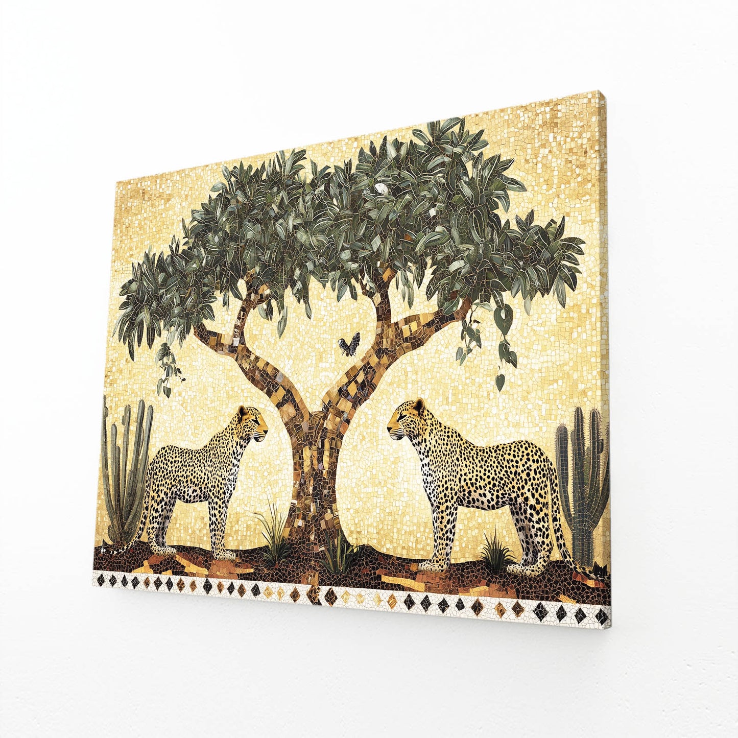 Acacia Tapestry Pair Leopard Art – angled canvas view on white background