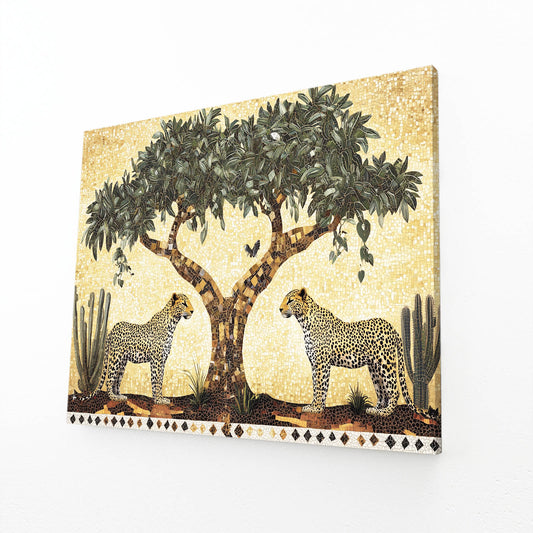 Acacia Tapestry Pair Leopard Art – angled canvas view on white background
