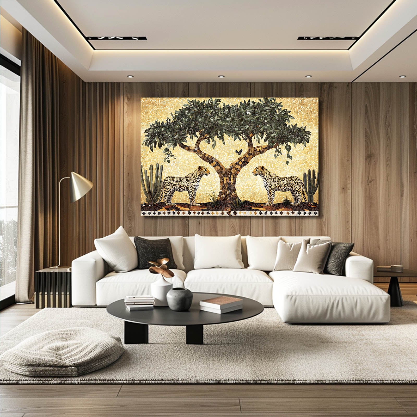 Acacia Tapestry Pair Leopard Art – styled in a furnished interior