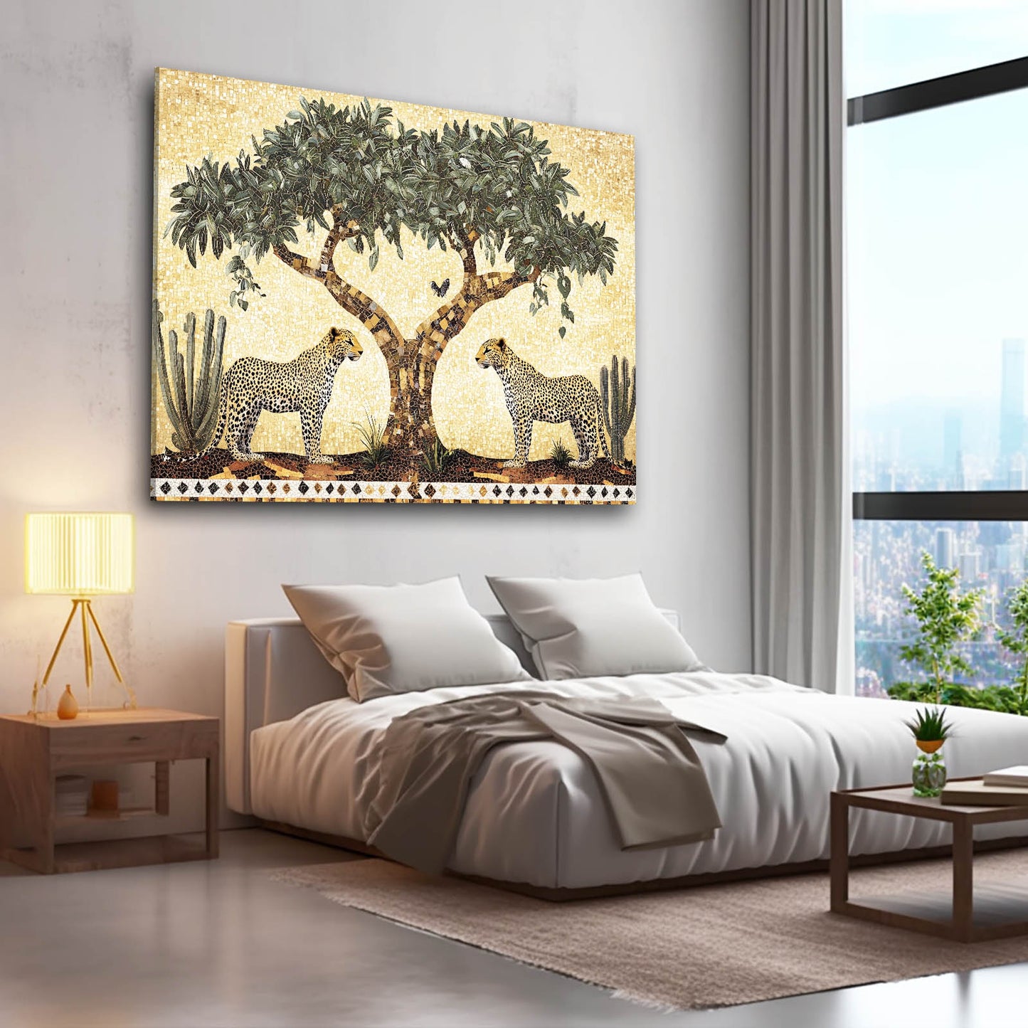 Acacia Tapestry Pair Leopard Art – styled in a furnished interior