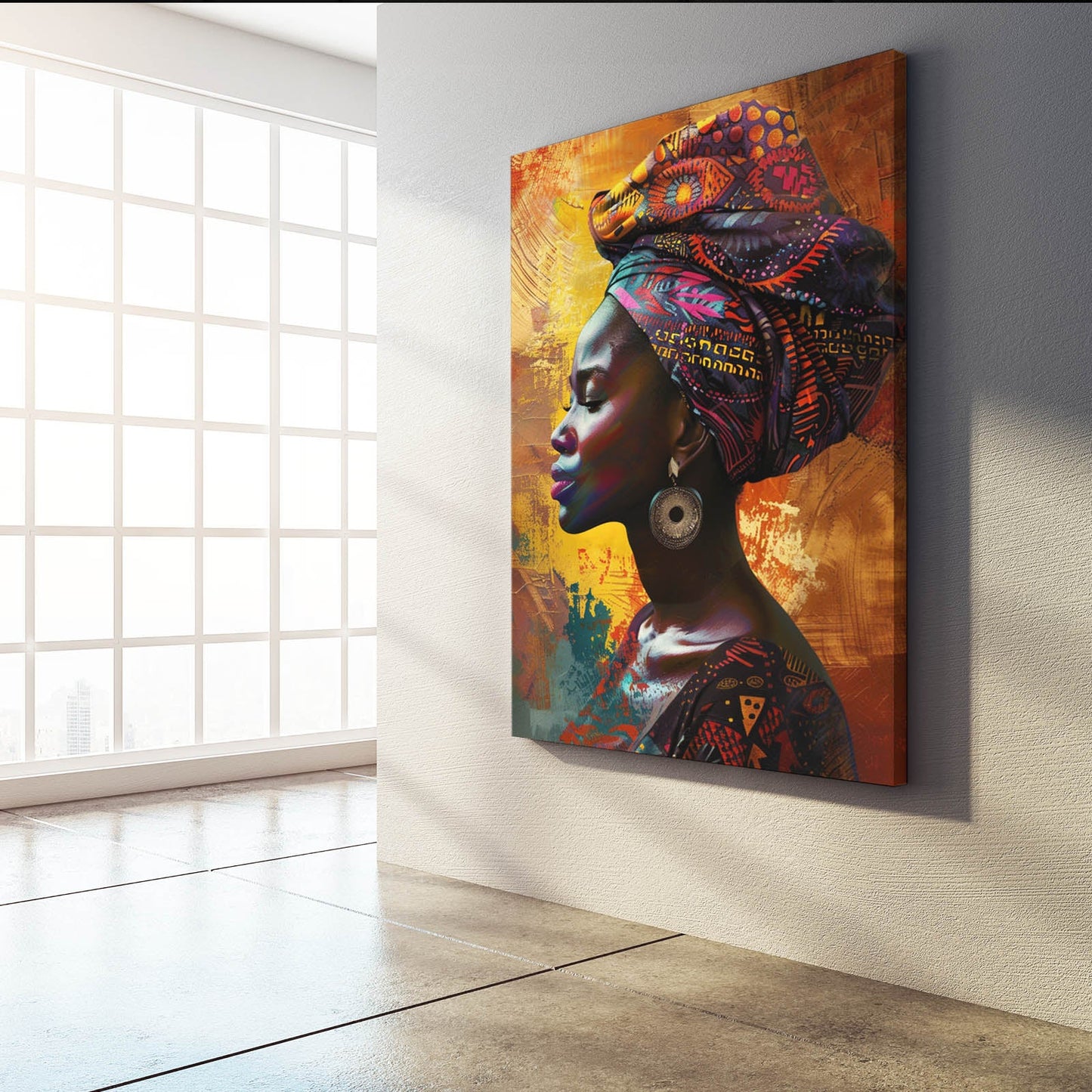 Aesthetic African Art Canvas — african art canvas print in orange tones, view 4