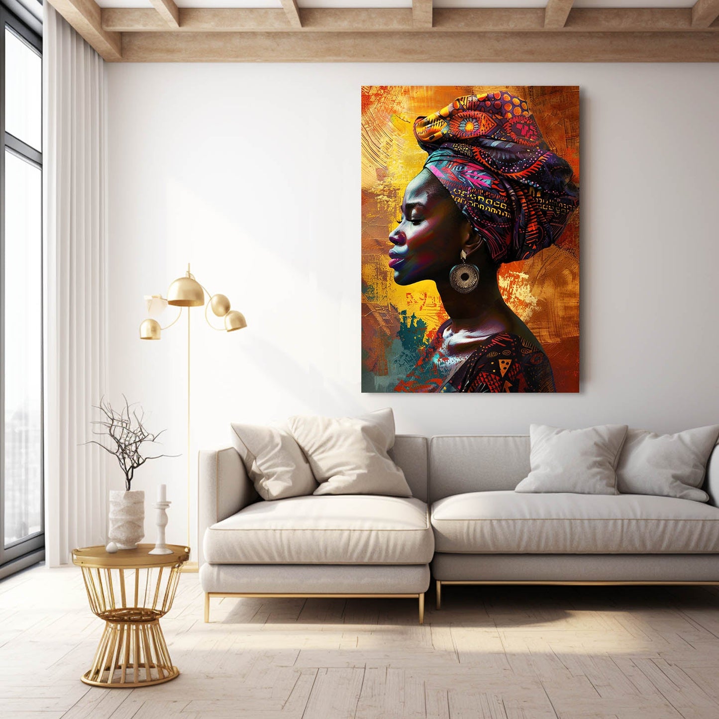 Aesthetic African Art Canvas — african art canvas print in orange tones, view 5