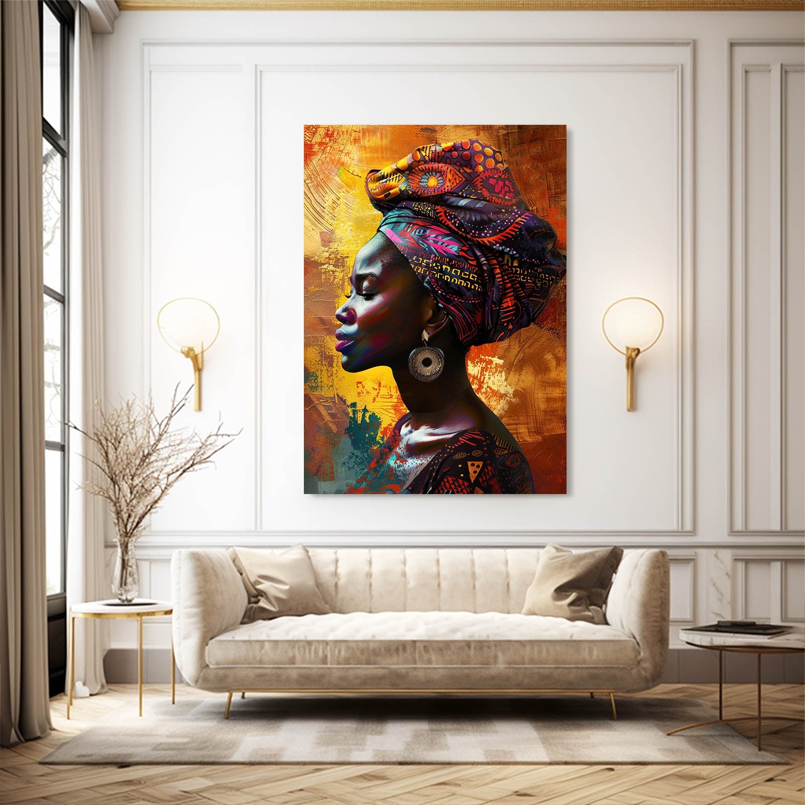 Aesthetic African Art Canvas — african art canvas print in orange tones, view 3