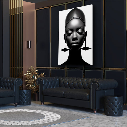 African American Black Wall Art — african art canvas print in white tones, view 3