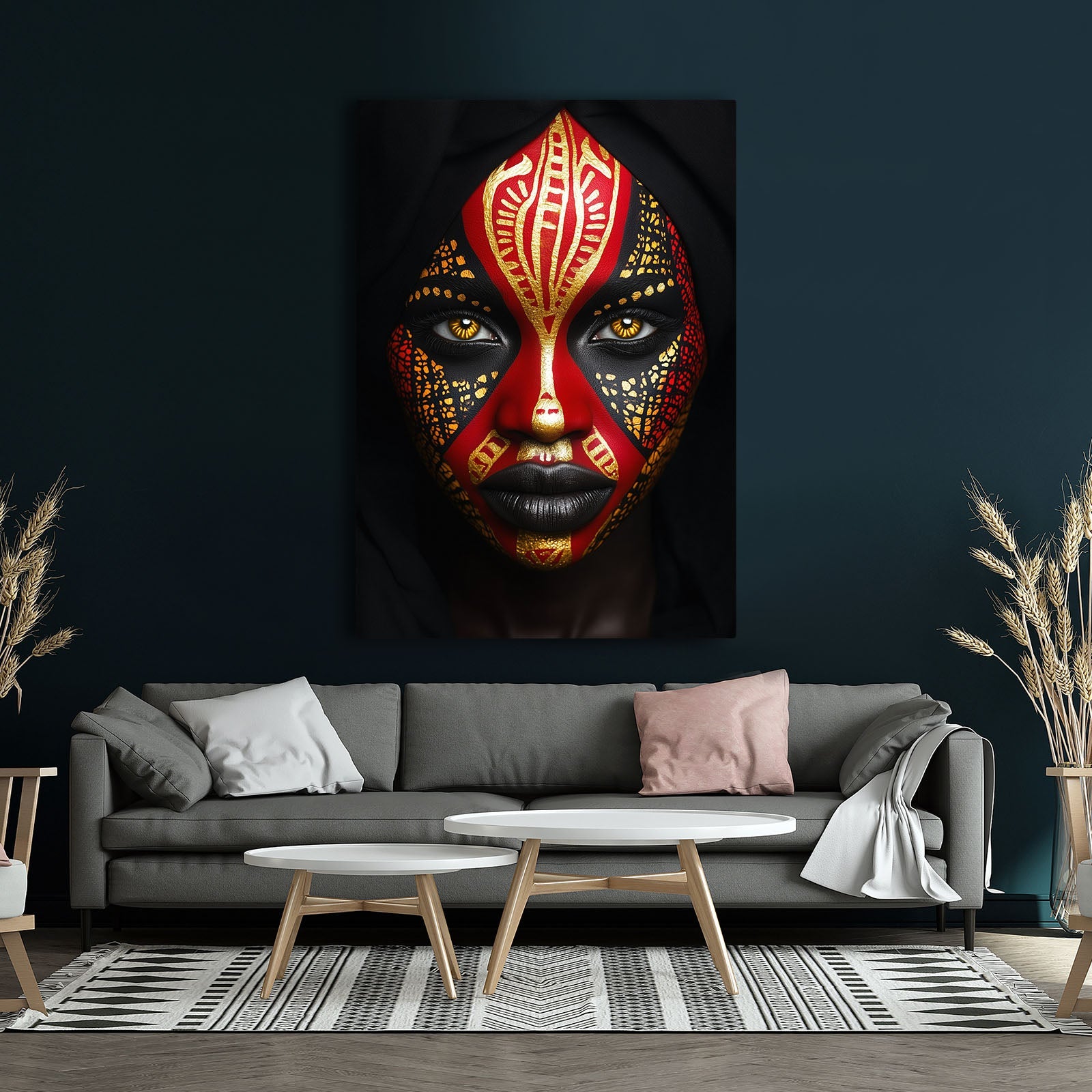 African American Wall Art Face — african art canvas print in red tones, view 2