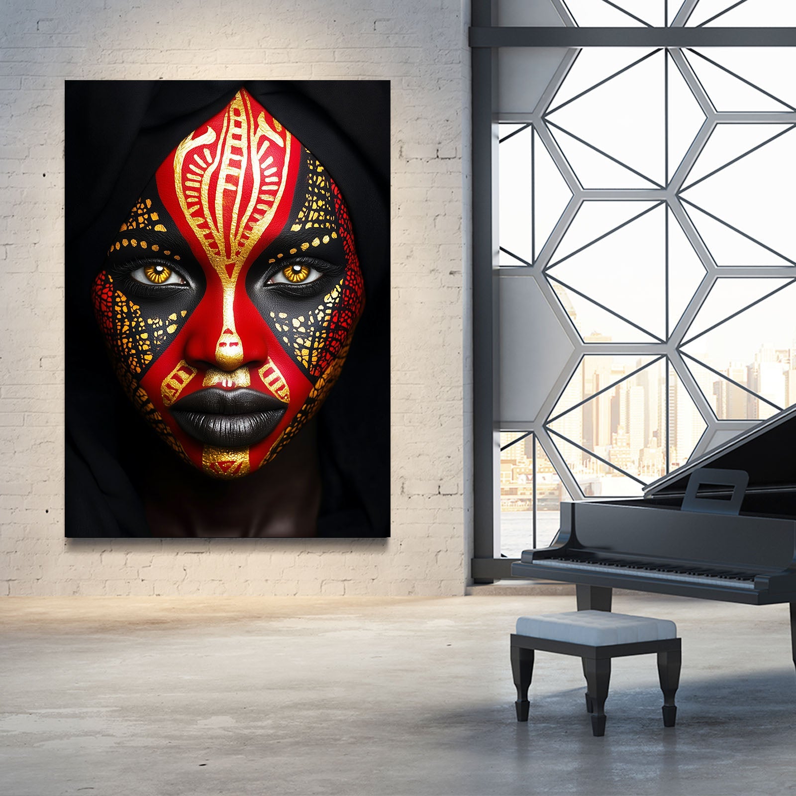 African American Wall Art Face — african art canvas print in red tones, view 4