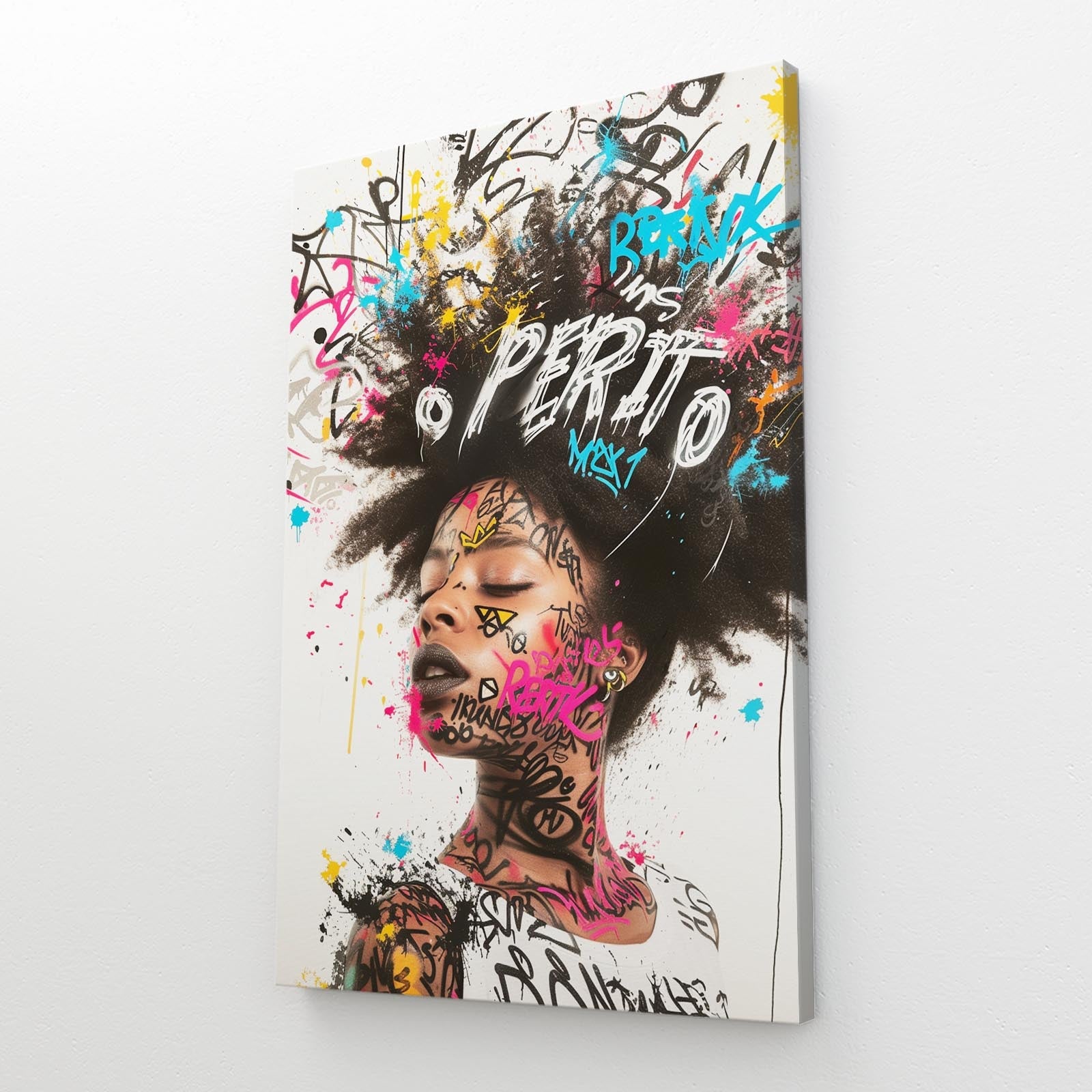 African Art Decor for Bedroom — graffiti canvas print in brown tones, view 2