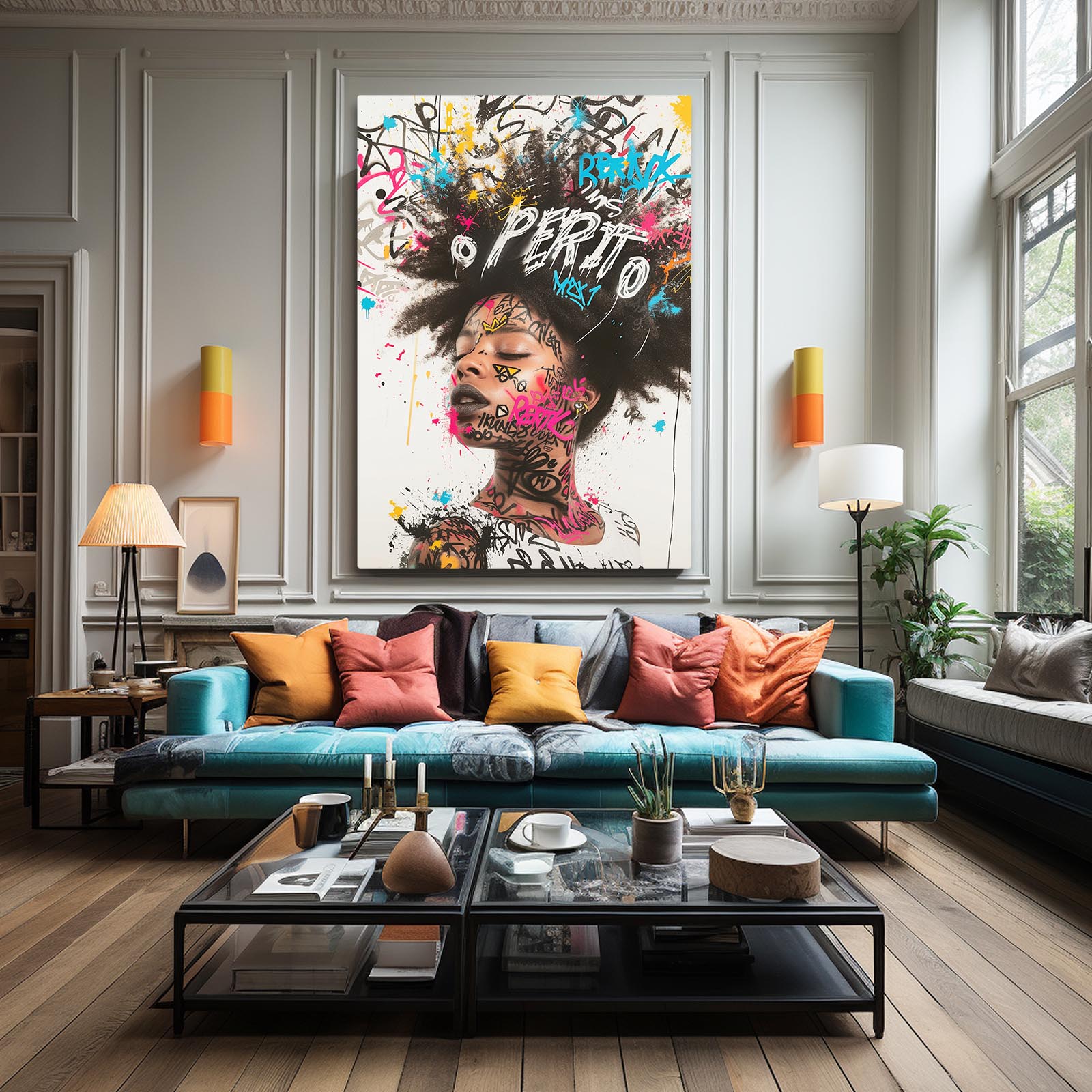 African Art Decor for Bedroom — graffiti canvas print in brown tones, view 3