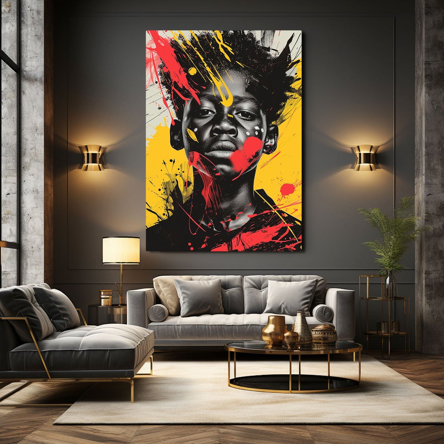African Boy Wall Art — african art canvas print in orange tones, view 5