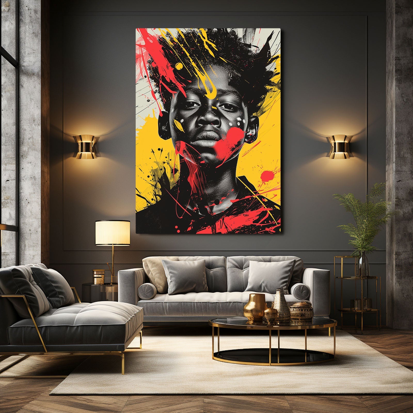 African Boy Wall Art — african art canvas print in orange tones, view 5