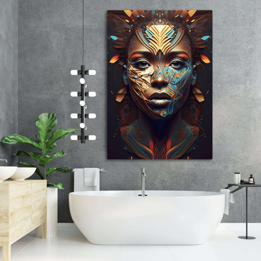 African Celestial Mask Wall Art — african art canvas print in white tones, view 3
