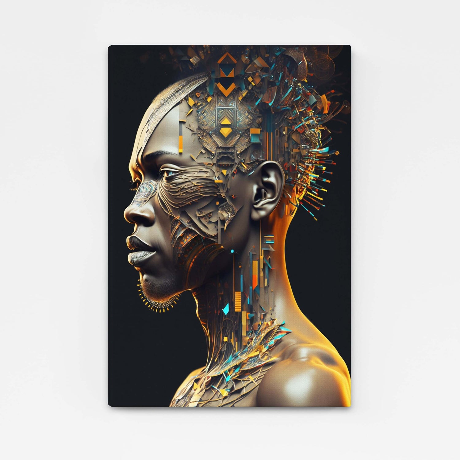 African Evolved Spirit Art Décor — cyberpunk canvas print in brown tones