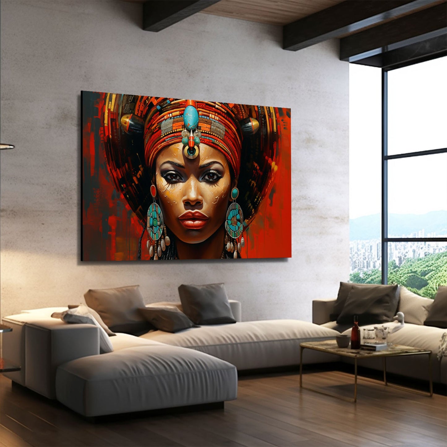 African Lady Wall Art — african art canvas print in red tones, view 4