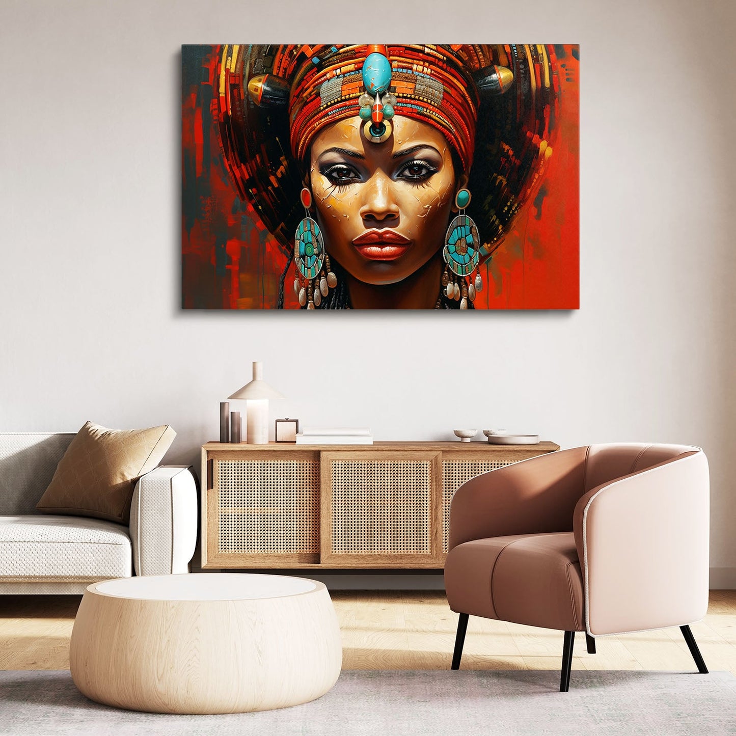 African Lady Wall Art — african art canvas print in red tones, view 5