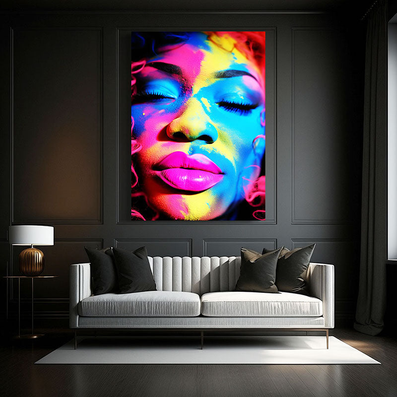 African Large Wall Art — pop art canvas print in blue tones, styled in a furnished interior