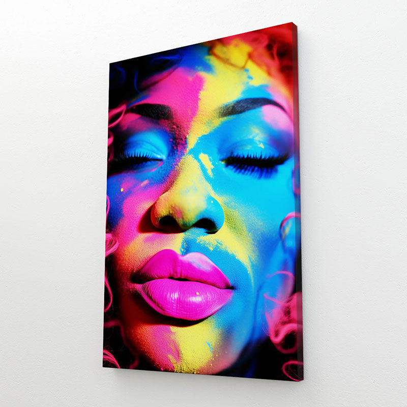 African Large Wall Art — pop art canvas print in blue tones, angled canvas view on white background