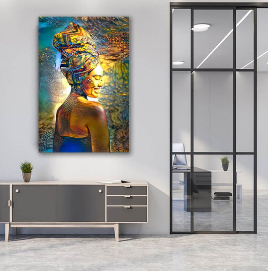 African Women Wall Art — african art canvas print in orange tones, view 3