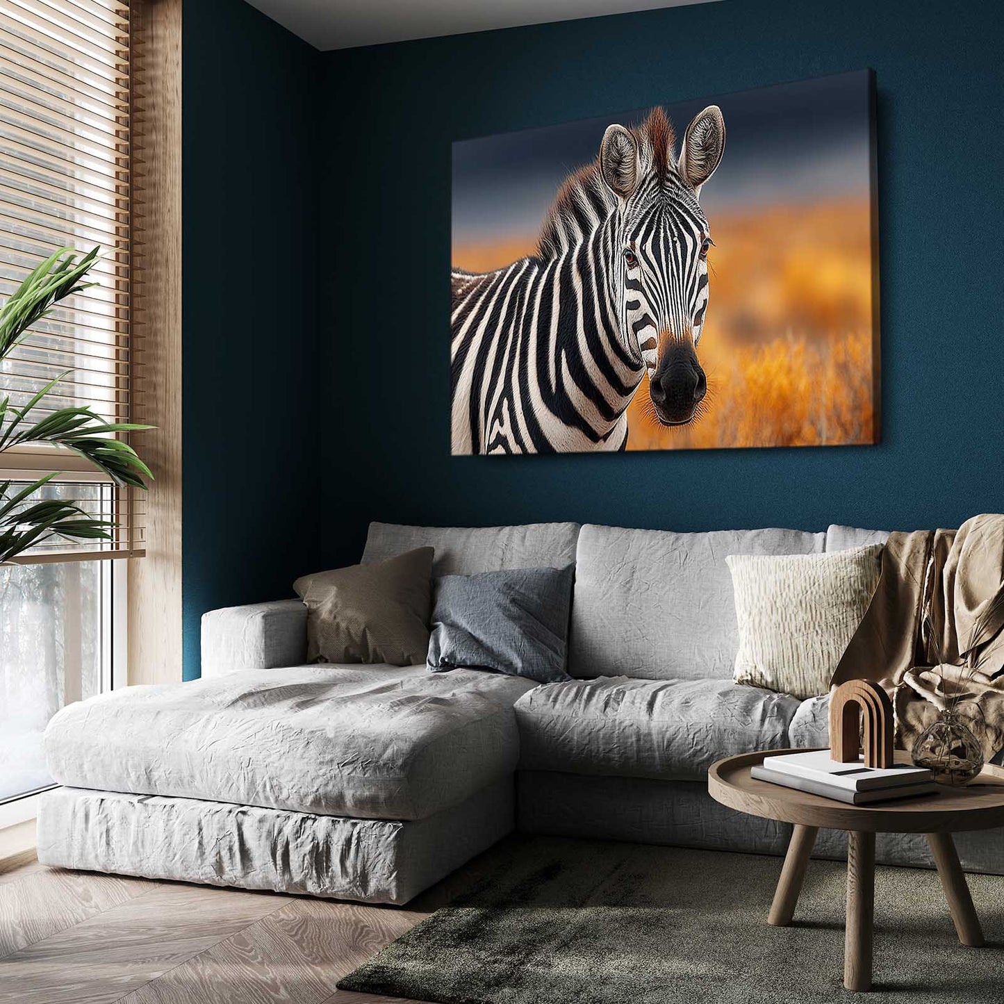 African Zebra Canvas – styled in a furnished interior