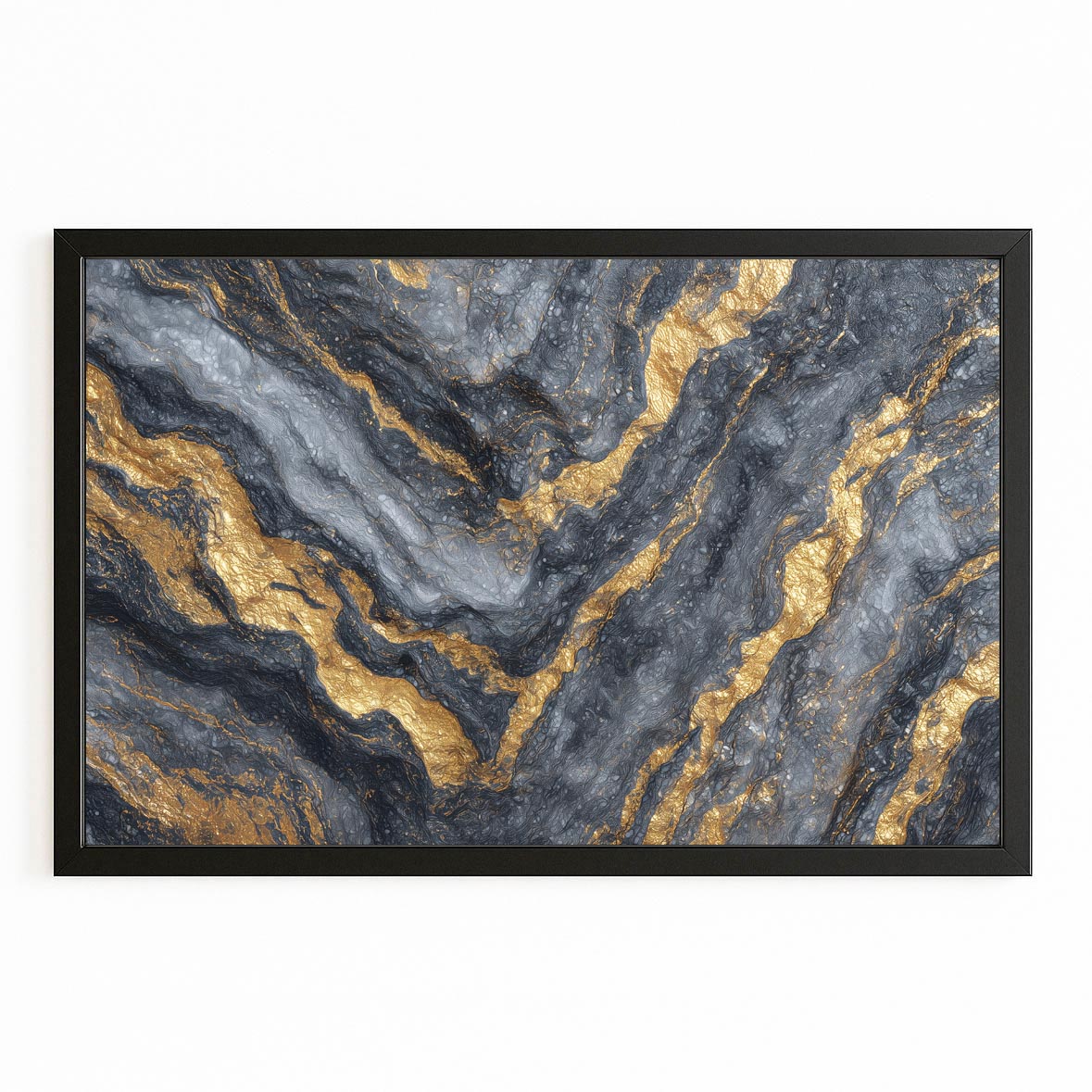 Agate Gold Waves Canvas Art – with Premium Black frame on white background