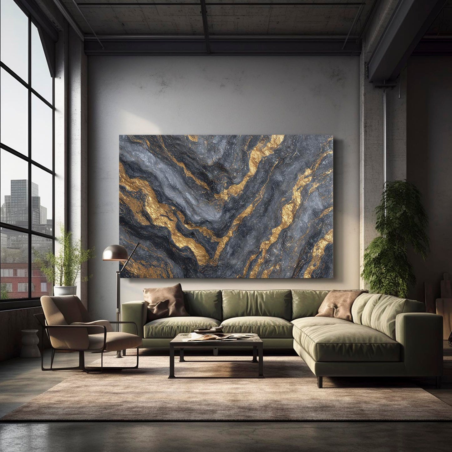 Agate Gold Waves Canvas Art – styled in a furnished interior