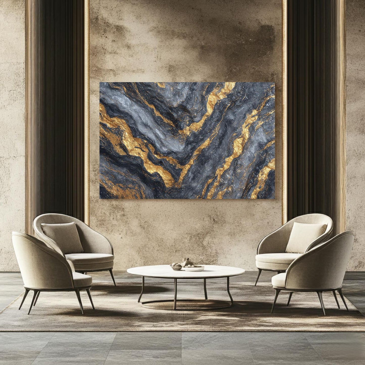 Agate Gold Waves Canvas Art – styled in a furnished interior