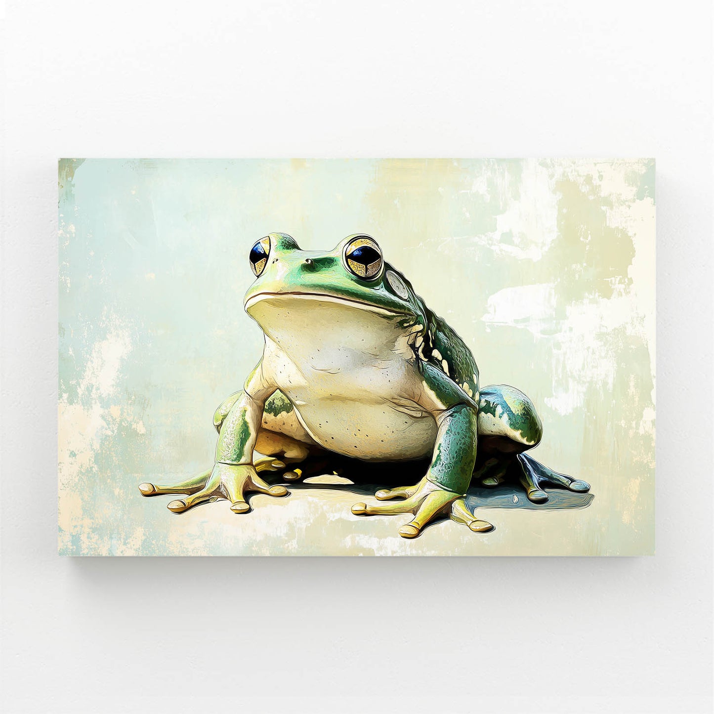 Aged Wall Frog Wall Decor – angled canvas view on white background