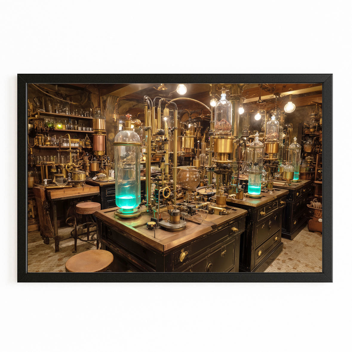 Alchemy Potion Lab Steampunk Canvas – with Premium Black frame on white background