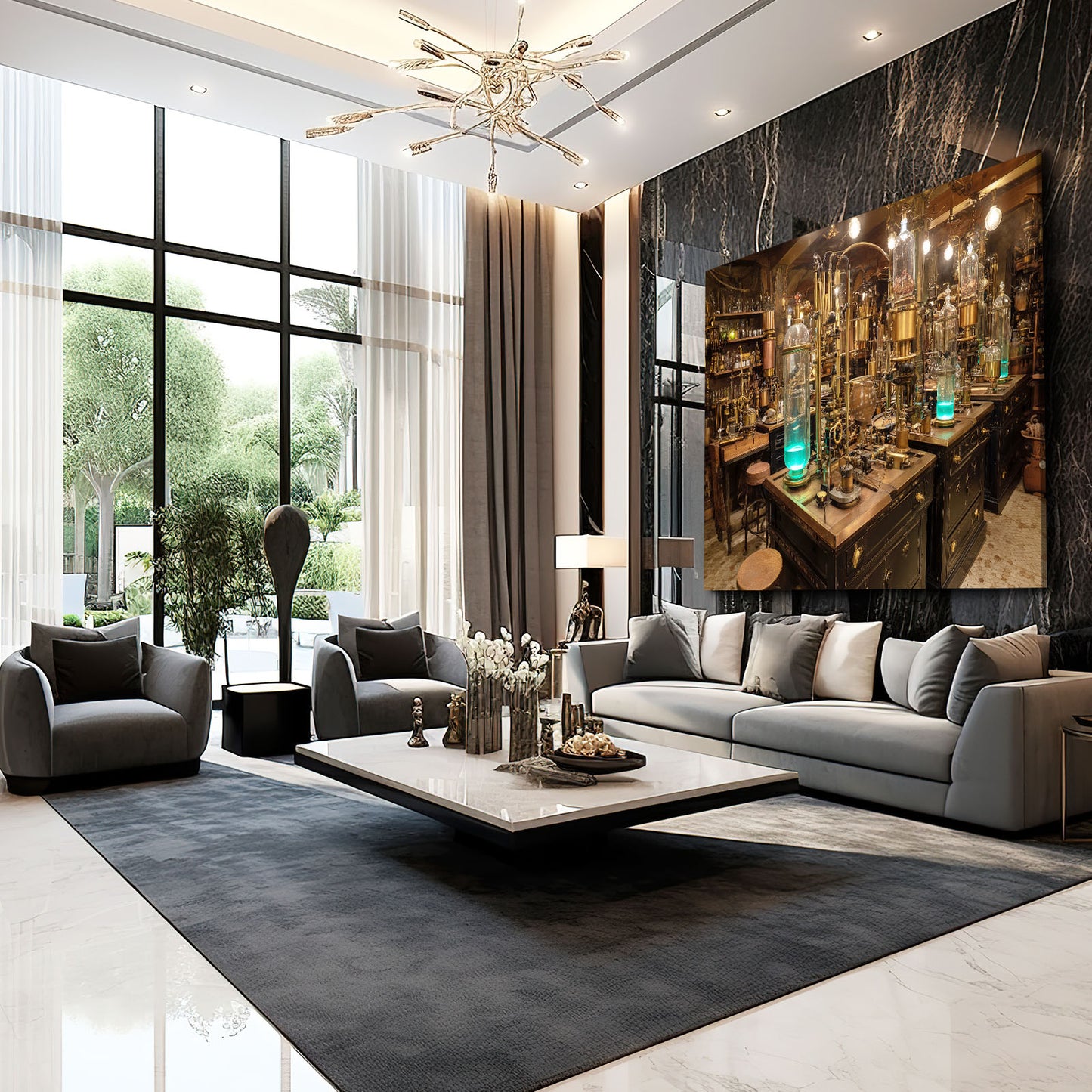 Alchemy Potion Lab Steampunk Canvas – styled in a furnished interior