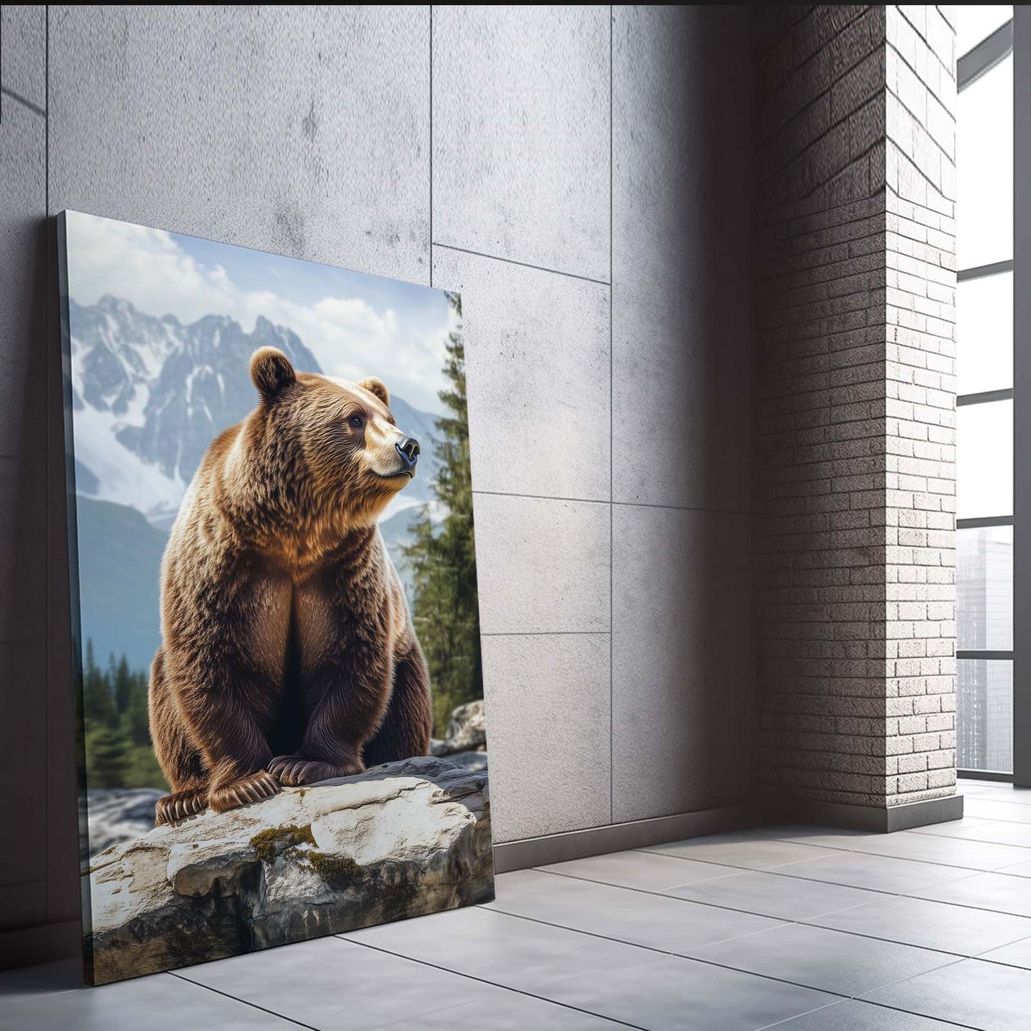 Alpine Rock Sentinel Bear Canvas — photography canvas print, styled in a furnished interior
