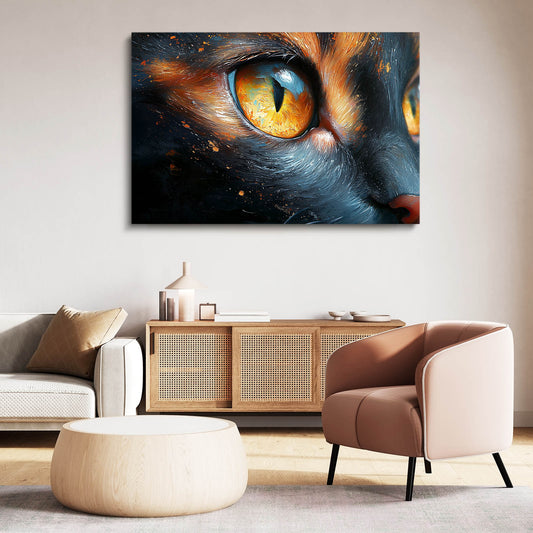 Amber Eye Closeup Cat Canvas Art — contemporary canvas print, styled in a furnished interior
