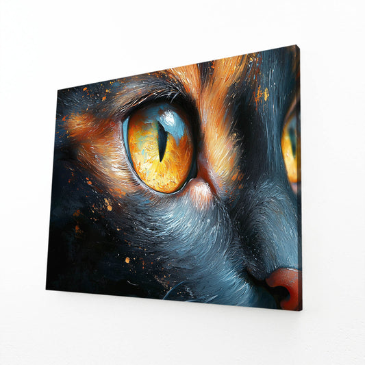 Amber Eye Closeup Cat Canvas Art — contemporary canvas print, angled canvas view on white background