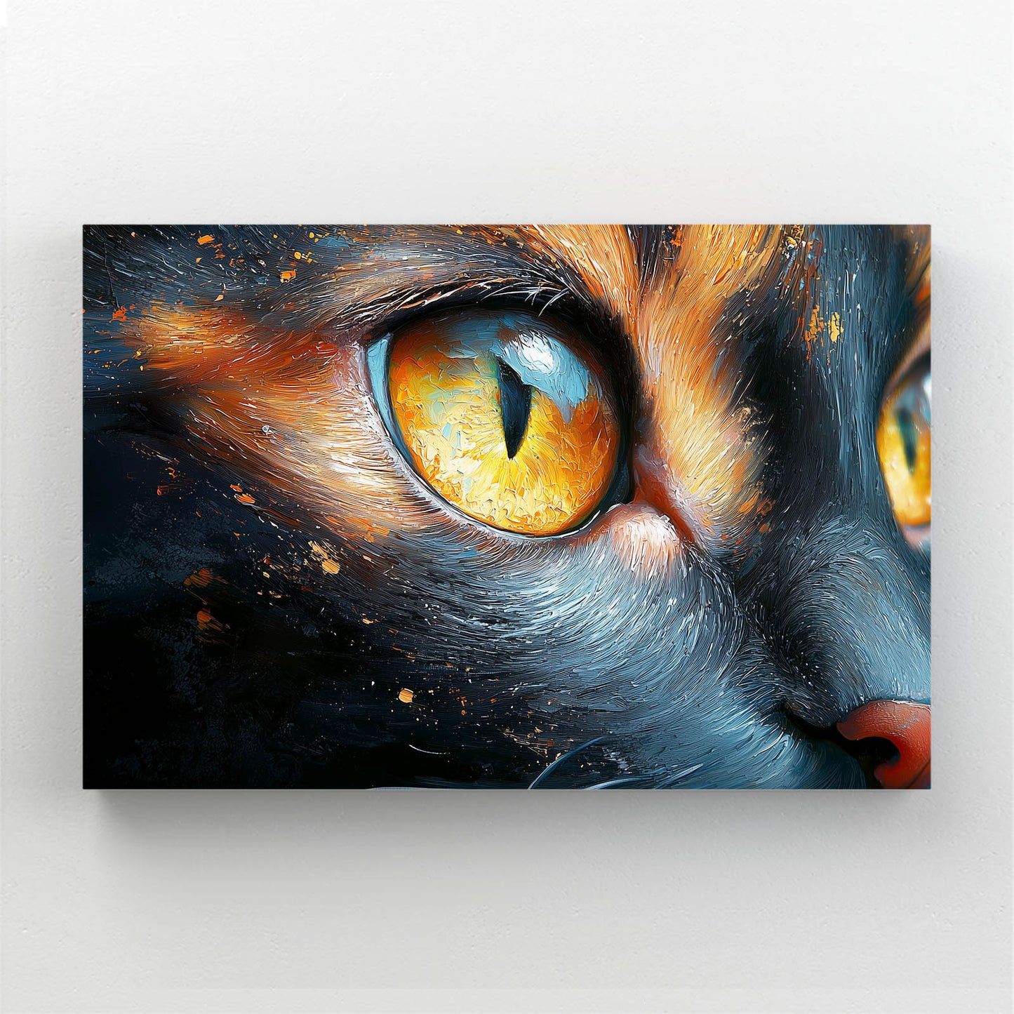 Amber Eye Closeup Cat Canvas Art — contemporary canvas print, angled canvas view on white background