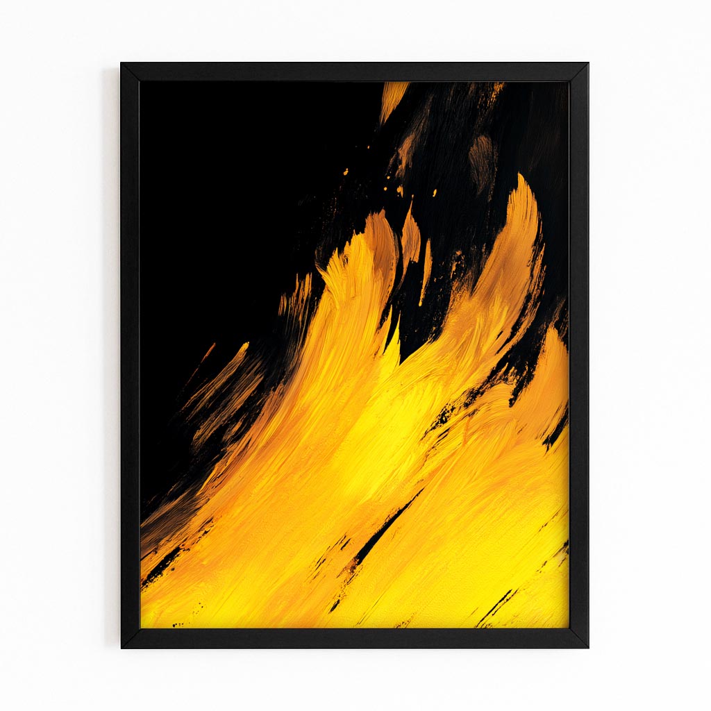 Amber Flame Strokes Gold Canvas – with Premium Black frame on white background