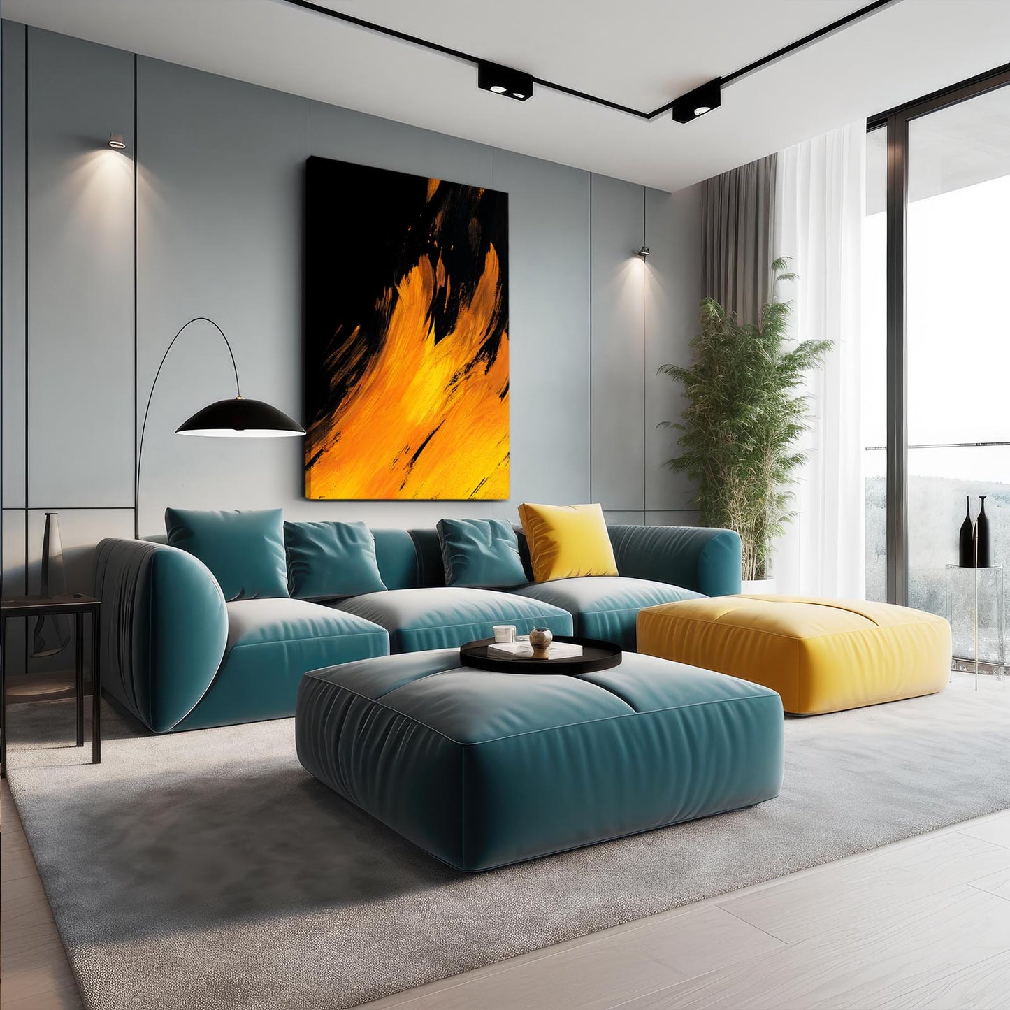 Amber Flame Strokes Gold Canvas – styled in a furnished interior