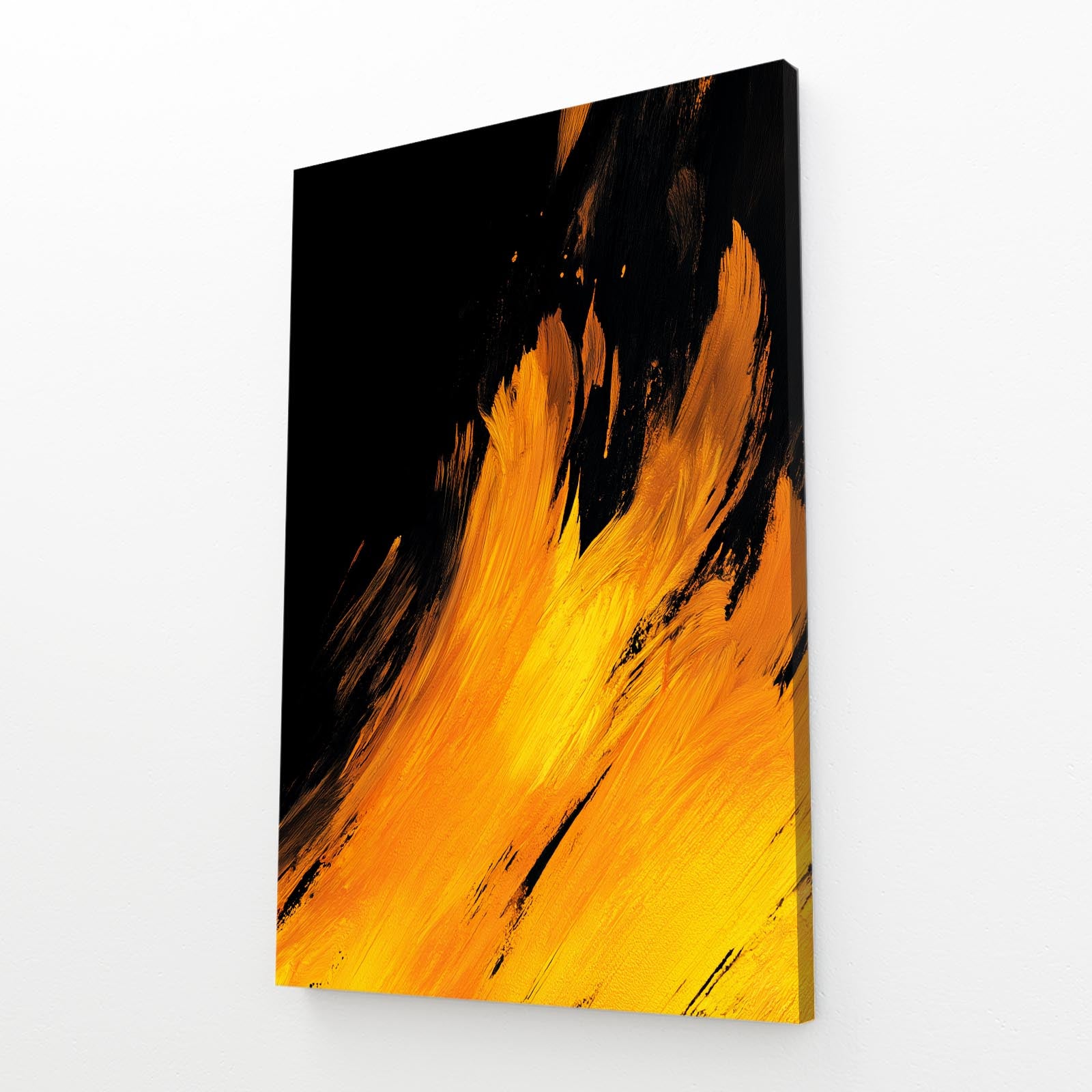 Amber Flame Strokes Gold Canvas – angled canvas view on white background