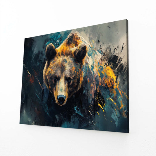 Amber Ink Splash Bear Canvas Art — abstract canvas print, angled canvas view on white background