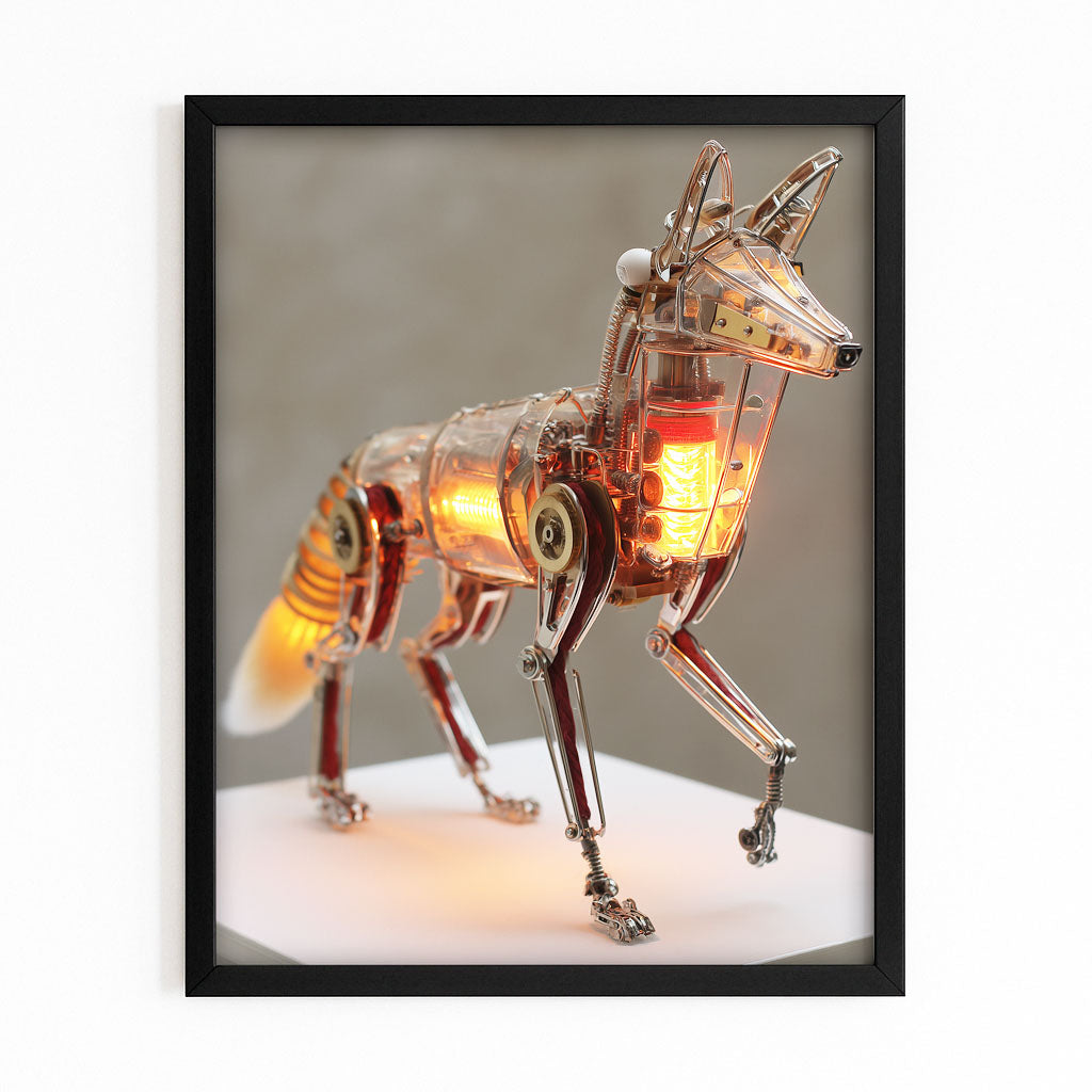 Amber Mechanical Deer Steampunk Wall Decor – with Premium Black frame on white background